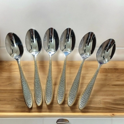 Picture of AYD-6pcs stainless steel Tea spoon mirror polish spoon nonmagnet tea spoon for best option desirt 12cm long golden design print(6pcs set)-Silver