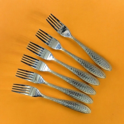 Picture of AYD-6pcs stainless steel fork spoon mirror polish spoon nonmagnet tea spoon for best option desirt 12cm long golden design print(6pcs set)-Silver