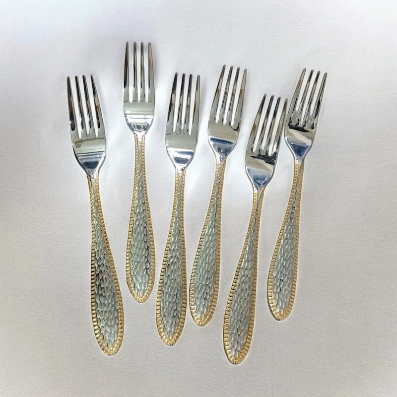Picture of AYD-6pcs stainless steel fork spoon mirror polish spoon nonmagnet tea spoon for best option desirt 12cm long golden design print(6pcs set)-Silver