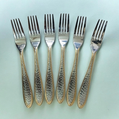 Picture of AYD-6pcs stainless steel fork spoon mirror polish spoon nonmagnet tea spoon for best option desirt 12cm long golden design print(6pcs set)-Silver