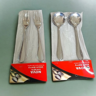 Picture of 12 pcs set Lightwaight 6 pcs fork spoon and 6 pcs round sup spoon stainless steel spoon, silver color spoon for Tableware super cutlery 15cm long spoons set-Silver
