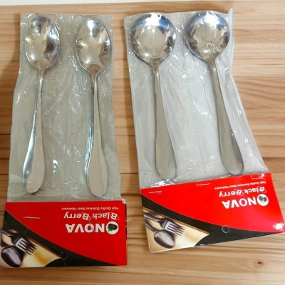 Picture of 12 pcs set Lightwaight 6 pcs Tea spoon and 6 pcs round sup spoon stainless steel spoon, silver color spoon for Tableware super cutlery 15cm long spoons set-Silver