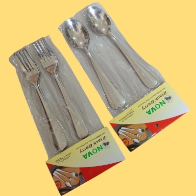 Picture of Nova-12pcs stainless steel spoon set 6 pcs Tea spoon and 6 pcs fork spoon combo pake 12 silver color mirror polish spoon 15cm long heavy spoon dishware save easy to clean (12pcs set)-Silver