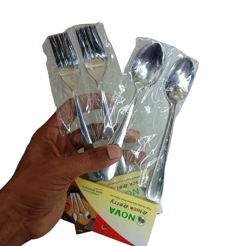 Picture of Nova-12pcs stainless steel spoon set 6 pcs Tea spoon and 6 pcs fork spoon combo pake 12 silver color mirror polish spoon 15cm long heavy spoon dishware save easy to clean (12pcs set)-Silver