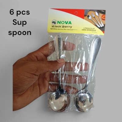 Picture of Nova-Soup Spoon of 6, 5  Stainless Steel Titanium Plating Shiny silver Round Spoons Silverware, silver sup Spoon Set Sturdy Easy to Clean, Dishwasher Safe-Silver