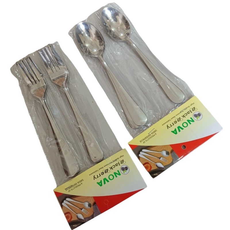 Picture of 12 pcs set Nova-Spoon Stainless Steel mirror polish Shiny silver color tea and fork Spoons Silverware, include set 6 pcs tea spoon and 6 pcs fork spoon silver Tea and fork Spoon Set Sturdy Easy to Clean, Dishwasher Safe-Silver