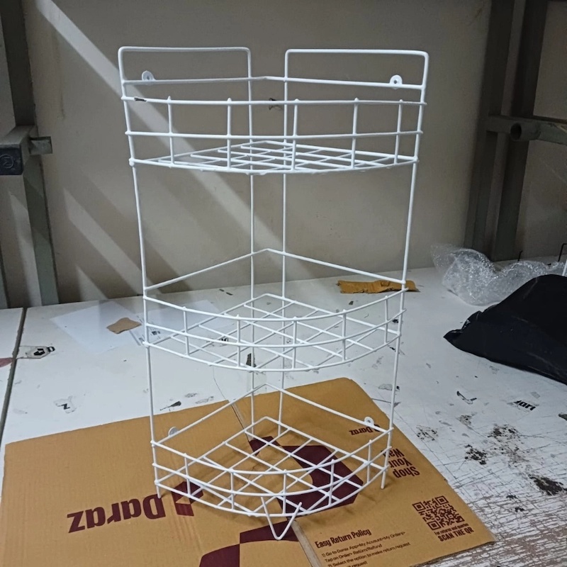 Picture of 2 pcs set, 1 pc 3 Step and 1 pc 2 step Hanging Corner Storage Rack Organizer Kitchen Rack Furniture Space Savers - Maximize Space with This 3-Step Hanging Corner Storage Rack, made is high quality iron stick white colour combo pack-White