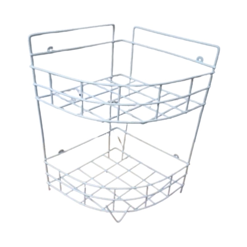 Picture of 2 pcs set, 1 pc 3 Step and 1 pc 2 step Hanging Corner Storage Rack Organizer Kitchen Rack Furniture Space Savers - Maximize Space with This 3-Step Hanging Corner Storage Rack, made is high quality iron stick white colour combo pack-White