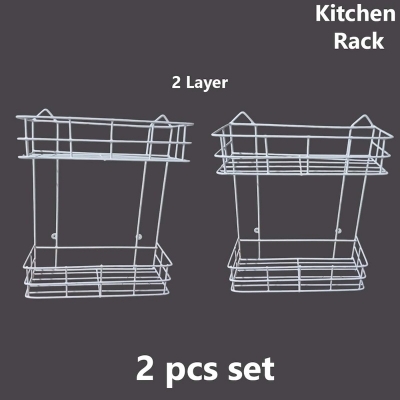 Picture of 2 pcs set 2 Layer Wall Hanging Storage - Maximize Your Storage Space With This Convenient Wall Hanging Storage Solution, made is high quality iron stick white colour combo pack-White