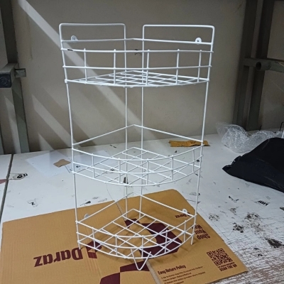 Picture of 2 pcs set 3 Steps Hanging Corner Storage Rack Organizer Kitchen Rack Furniture Space Savers - Maximize Space With This 3-Step Hanging Corner Storage Rack made is high quality iron stick white colour made is high quality iron stick white colour combo pack-White