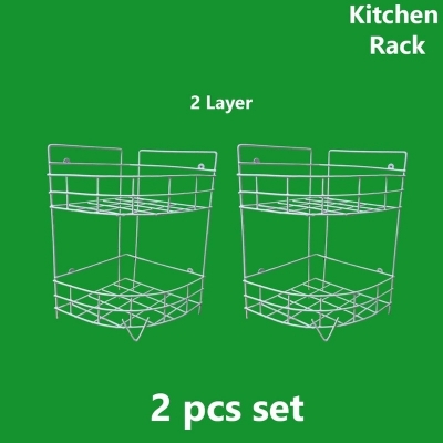 Picture of 2 pcs set 2 Layer Hanging Corner Storage Rack Organizer Kitchen Rack Furniture Space Savers - Maximize Space With This 2-Step Hanging Corner Storage Rack, made is high quality iron stick white colour combo pack-White