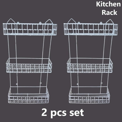 Picture of 2 pcs set, 3 Step square shape Walls For The Kitchen Hanging Rack - Optimize Your Kitchen Storage With This square shape Hanging Rack made is high quality iron stick white colour made is high quality iron stick white colour combo pack-White