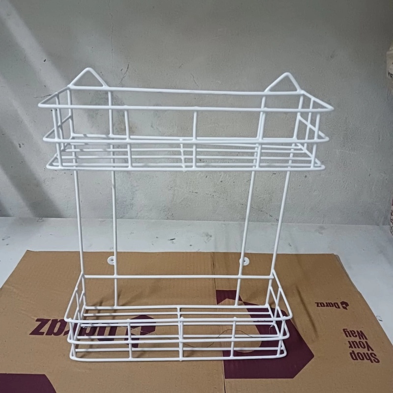 Picture of 2 Layer Wall Hanging Storage - Maximize Your Storage Space With This Convenient Wall Hanging Storage Solution , made is high quality iron stick white colour-White