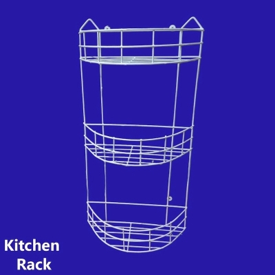 Picture of 3 Step D-Shaped Walls For The Kitchen Hanging Rack - Optimize Your Kitchen Storage With This D-Shaped Hanging Rack made is high quality iron stick white color-White