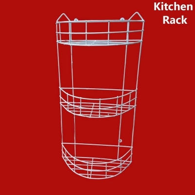 Picture of 3 Step D-Shaped Walls For The Kitchen Hanging Rack - Optimize Your Kitchen Storage With This D-Shaped Hanging Rack made is high quality iron stick white color-White