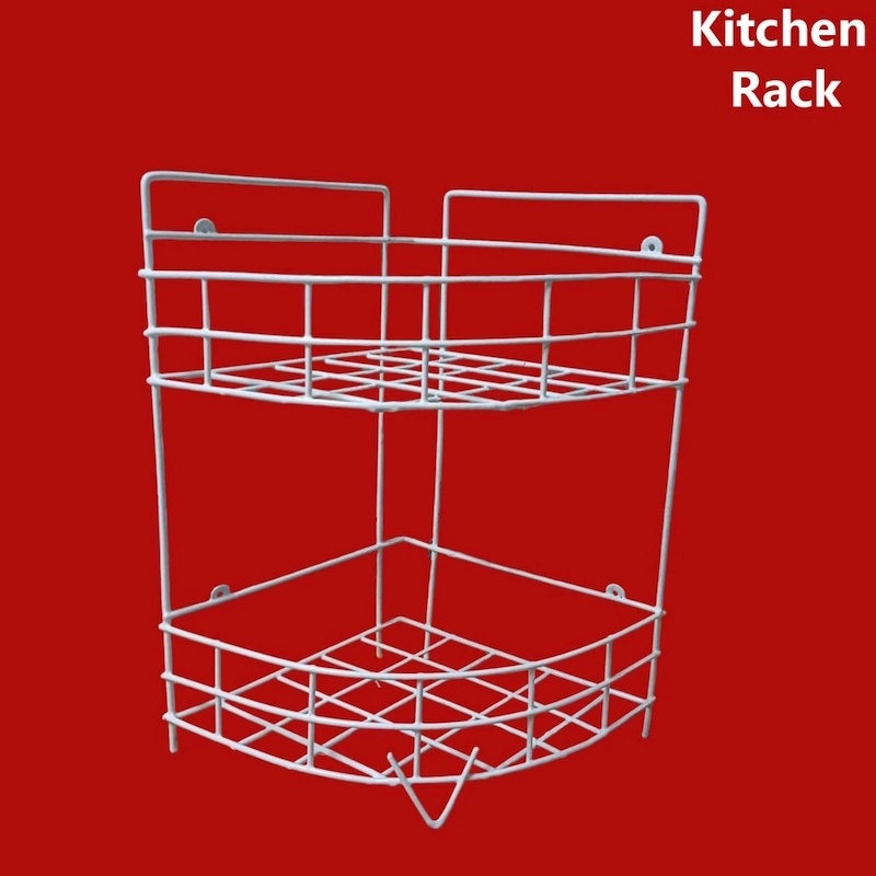 Picture of 2 Layer Hanging Corner Storage Rack Organizer Kitchen Rack Furniture Space Savers - Maximize Space With This 2-Step Hanging Corner Storage Rack , made is high quality iron stick-White