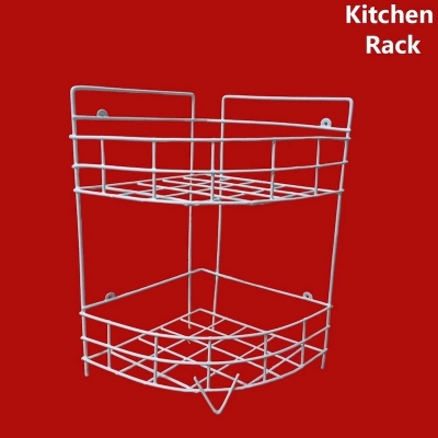 Picture of 2 Layer Hanging Corner Storage Rack Organizer Kitchen Rack Furniture Space Savers - Maximize Space With This 2-Step Hanging Corner Storage Rack , made is high quality iron stick-White