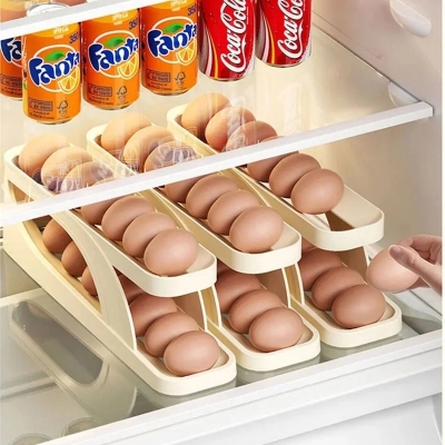Picture of 3PCS Double-Layer Egg Dispenser Automatic Roll-Down Egg Storage Rack Slide Egg Carton Refrigerator Egg Basket Kitchen Countertop Egg Holder Bestrate-Multicolor