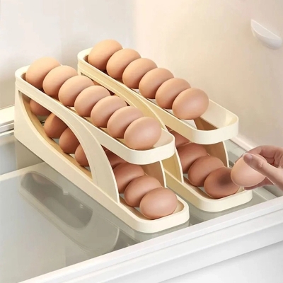 Picture of 3PCS Double-Layer Egg Dispenser Automatic Roll-Down Egg Storage Rack Slide Egg Carton Refrigerator Egg Basket Kitchen Countertop Egg Holder Bestrate-Multicolor