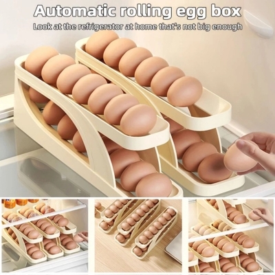 Picture of 2PCS Refrigerator-Egg despensir Automatic-Egg Dispenser Plastic Rolling-Egg Holder Kitchen Organizer-Multicolor
