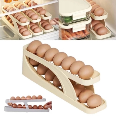 Picture of 2PCS Refrigerator-Egg despensir Automatic-Egg Dispenser Plastic Rolling-Egg Holder Kitchen Organizer-Multicolor