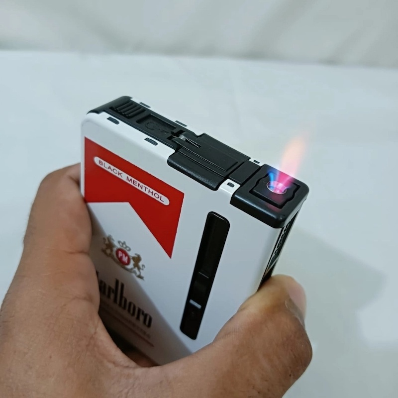 Picture of 1 pcs Marlboro Gas Lighter Inside Cigaarette Box Case Cigaarette Holder Automatic Storage Box white Marlboro-White