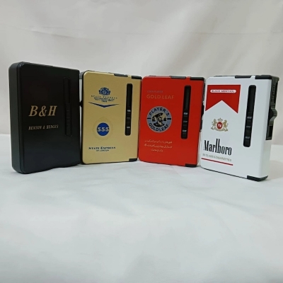 Picture of 1 pcs Gas Lighter Inside Cigaarette Box Case Cigaarette Holder Automatic Storage Box golden stat express 4 color and design available-Black