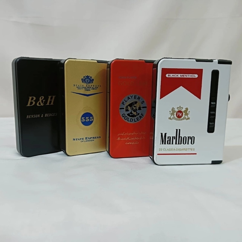 Picture of 1 pcs Gas Lighter Inside Cigaarette Box Case Cigaarette Holder Automatic Storage Box golden stat express 4 color and design available-Black