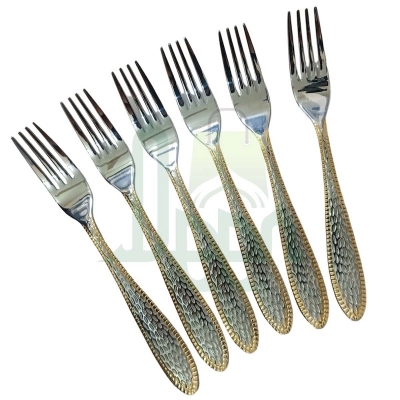 Picture of 6 pcs golden and silver colour mix fork spoon non magnet Stainless Steel fork spoon 6 pcs fork spoon Small Fruit spoon Stainless Steel Moon Cake fork spoon Set For home and Restaurant-Silver
