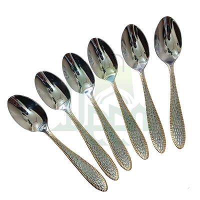 Picture of 6 pcs golden and silver colour mix tea spoon non magnet Stainless Steel tea spoon 6 pcs tea spoon Small Fruit spoon Stainless Steel Moon Cake tea spoon Set For home and Restaurant-Silver