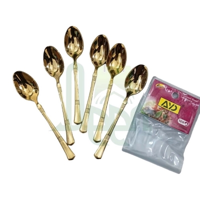 Picture of 6 pcs golden colour Stainless Steel tea spoon Small Fruit Fork Stainless Steel Moon Cake tea spoon Set For home and Restaurant-Gold
