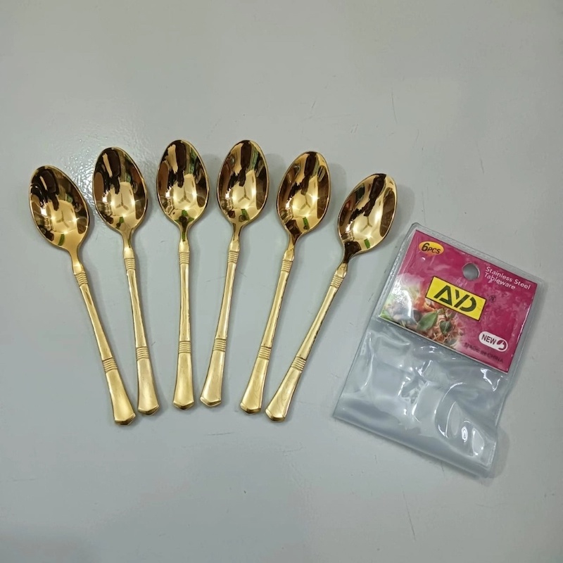 Picture of 6 pcs golden colour Stainless Steel tea spoon Small Fruit Fork Stainless Steel Moon Cake tea spoon Set For home and Restaurant-Gold