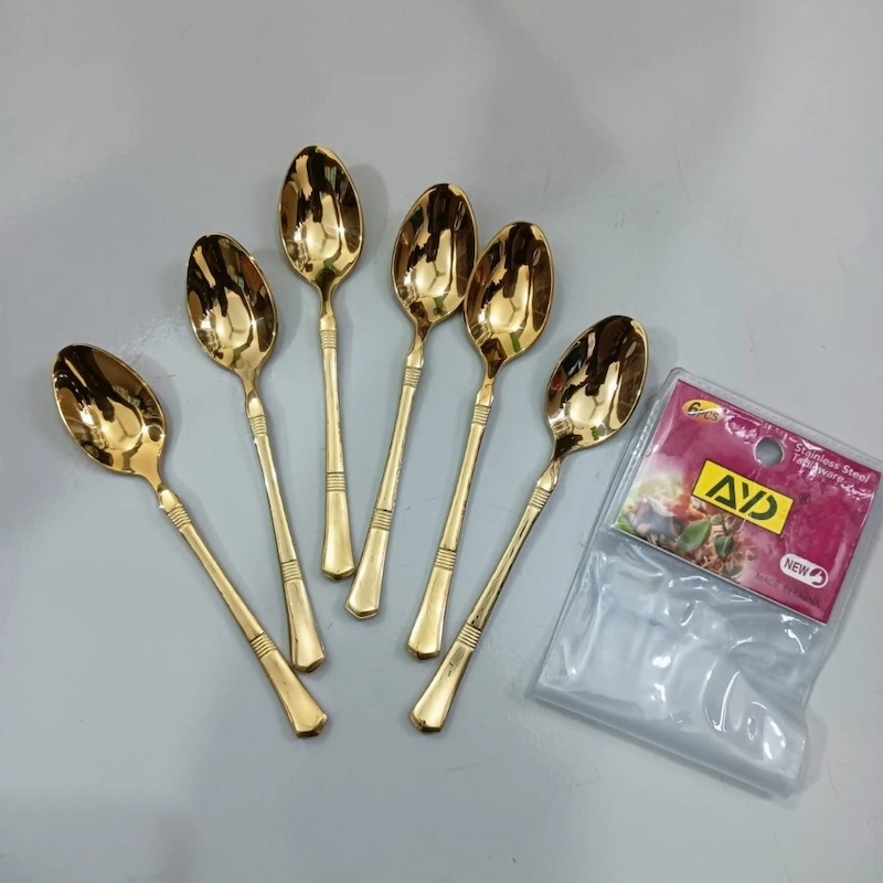 Picture of 6 pcs golden colour Stainless Steel tea spoon Small Fruit Fork Stainless Steel Moon Cake tea spoon Set For home and Restaurant-Gold