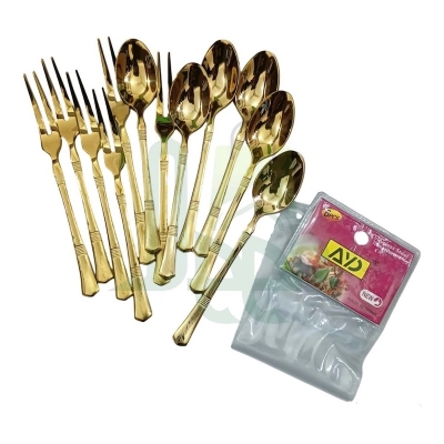 Picture of 12 pcs golden colour Stainless Steel tea and Fork Small Fruit Fork Stainless Steel Moon Cake Fork Set For home and Restaurant-Gold