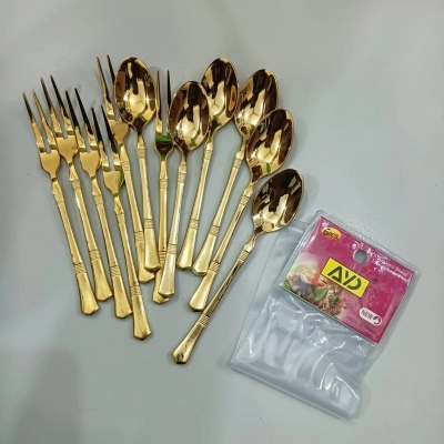Picture of 12 pcs golden colour Stainless Steel tea and Fork Small Fruit Fork Stainless Steel Moon Cake Fork Set For home and Restaurant-Gold