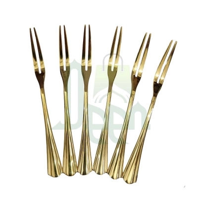 Picture of 6 pcs golden colour Stainless Steel Dessert Cake Western Fork Small Fruit Fork Stainless Steel Moon Cake Fork Set For Restaurant-Gold