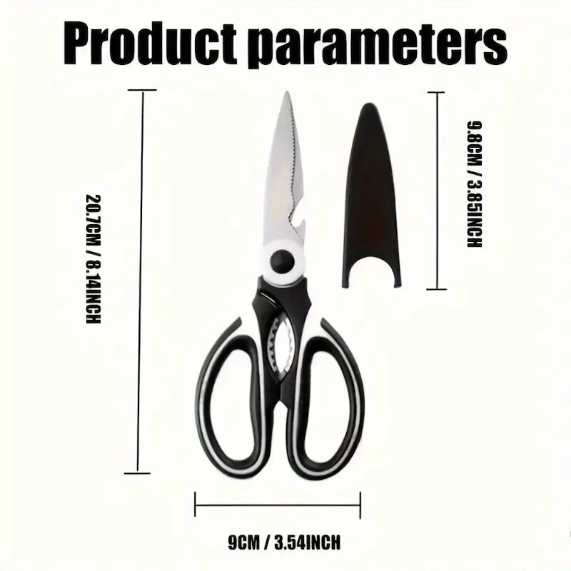 Picture of Stainless Steel Multifunctional Kitchen Scissors - Ambidextrous Heavy-Duty Food Scissors for Chicken Bones, Fish, Vegetables, and Bottle Cap Opener - Panda Design, No Battery Required-Silver