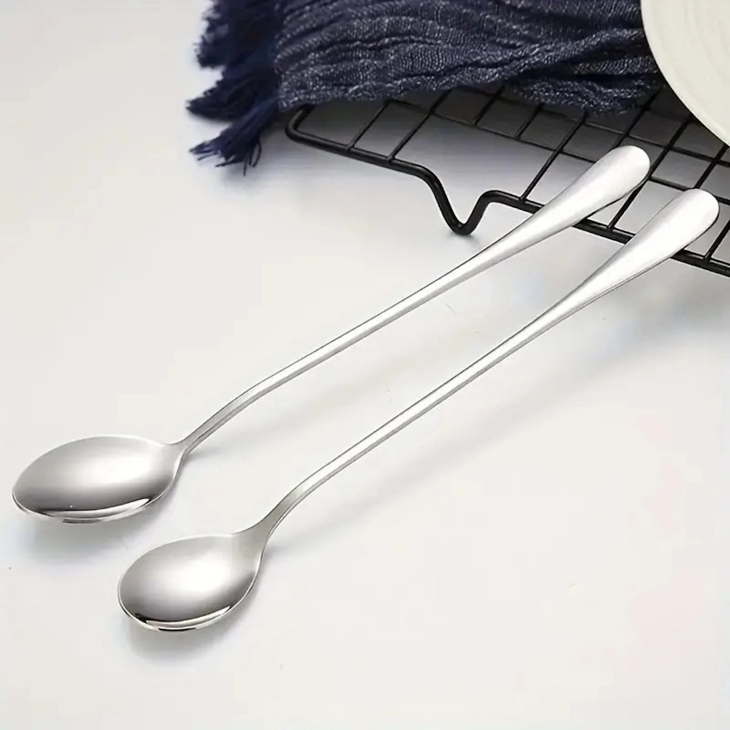 Picture of 4pcs Lionel Stainless Steel Long Handle Spoons – 24cm long Perfect for Iced Tea, Coffee & Dessert - Dishwasher Safe & Ideal for Daily Use, Entertaining, Flatware Addition-Silver