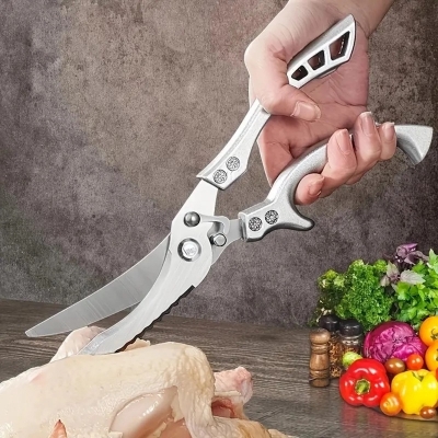 Picture of 1pc, Kitchen Scissors Chicken Bone Kitchen Shears Duck Cutter Stainless Steel Fish Scissors Scale Clean Cook Scissors Knife-Silver