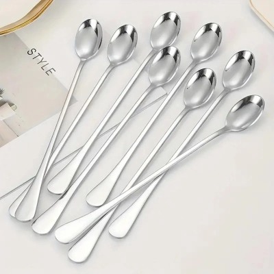 Picture of 8pcs Lionel Stainless Steel Long Handle Spoons – 24cm long Perfect for Iced Tea, Coffee & Dessert - Dishwasher Safe & Ideal for Daily Use, Entertaining, Flatware Addition-Silver