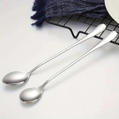 Picture of 8pcs Lionel Stainless Steel Long Handle Spoons – 24cm long Perfect for Iced Tea, Coffee & Dessert - Dishwasher Safe & Ideal for Daily Use, Entertaining, Flatware Addition-Silver
