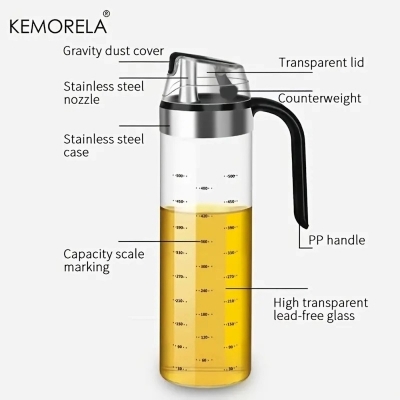Picture of 1pc Cooking Seasoning Bottle, glass Oil Dispenser, Sauce Bottle 550ml capacity-Clear