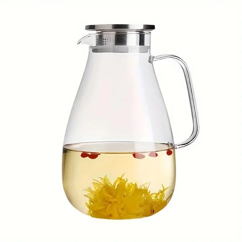 Picture of 1pc, Large Capacity 2600ML Glass Water Jug Set, High-Temperature Resistant, Borosilicate Glass Pitcher, Clear Cold Beverage Carafe, With Handle For Chilled Water, Juice, Tea-Clear