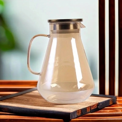Picture of 1pc Clear Tea Kettle Glass Pitcher With Handle Water Iced Tea Jug Tea Kettle Bottle 60.87oz Water Container For Iced Tea Beverage Coffee Milk Lemonade Transparent Clear Teapot-Gold