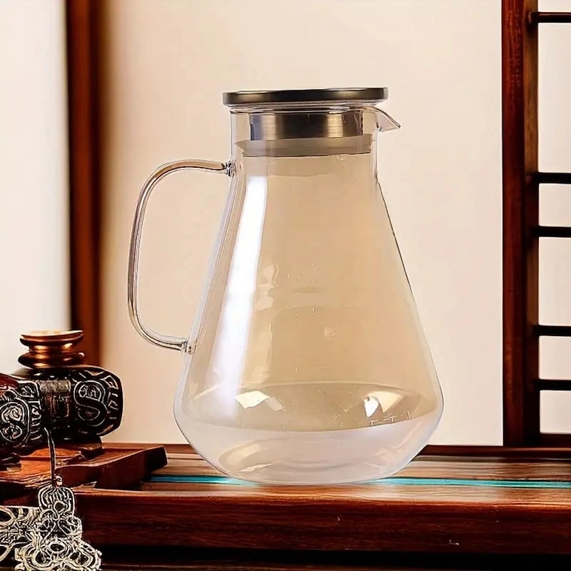 Picture of 1pc Clear Tea Kettle Glass Pitcher With Handle Water Iced Tea Jug Tea Kettle Bottle 60.87oz Water Container For Iced Tea Beverage Coffee Milk Lemonade Transparent Clear Teapot-Gold