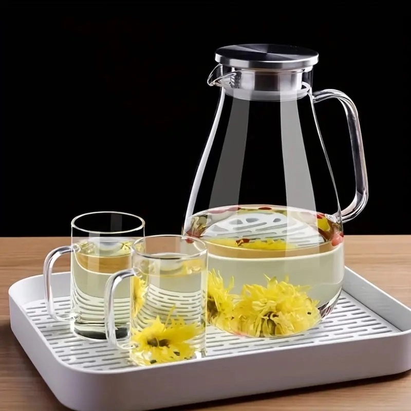 Picture of 1pc High Borosilicate Glass Pitcher With Stainless Steel Lid, Large Capacity,2000ML, Heat-Resistant, Transparent Water Jug For Tea & Juice, Home Beverage Carafe-Clear