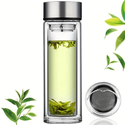 Picture of Double Walled Glass Coffee Mugs With Stainless Steel Lids, Coffee Cups 12 OZ, Reusable Travel Coffee Mug, The Coffee Tumbler For Hot Or Cold Coffee, Water, Beverage Travel Coffee Maker Mug-Clear