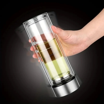 Picture of Double Walled Glass Coffee Mugs With Stainless Steel Lids, Coffee Cups 12 OZ, Reusable Travel Coffee Mug, The Coffee Tumbler For Hot Or Cold Coffee, Water, Beverage Travel Coffee Maker Mug-Clear