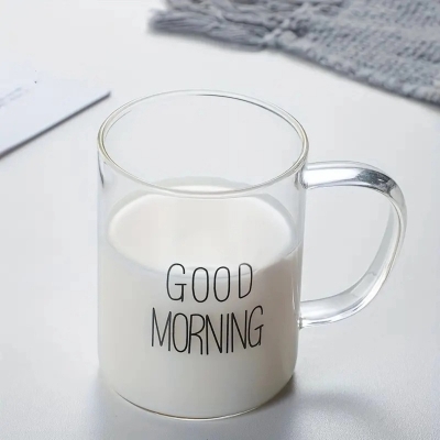 Picture of 1pc High Borosilicate Glass Cup, Heat-resistant Cup, Water Cup, Milk Cup, Text Display Tea Cup, Transparent Glass Coffee Mug, Breakfast Cup With Handle, Transparent Mug, Drinkware For Restaurants, Cafes-Clear