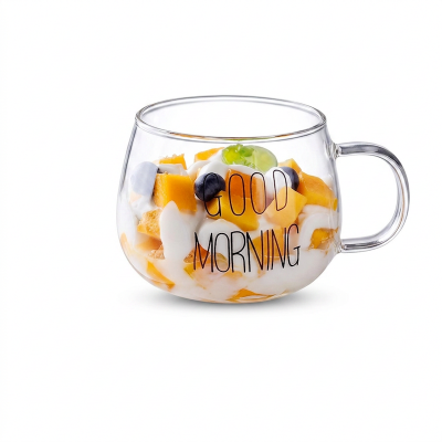 Picture of 1pc, Good Morning Glass Cup, 400ml/13.6oz High Borosilicate Glass Water Cup, Breakfast Oatmeal Cups, Summer Winter Drinkware-Clear